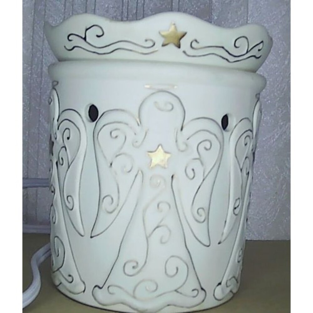 Scentsy Heavenly Full Size Wax Warmer & Bulb Antique White Color Angels